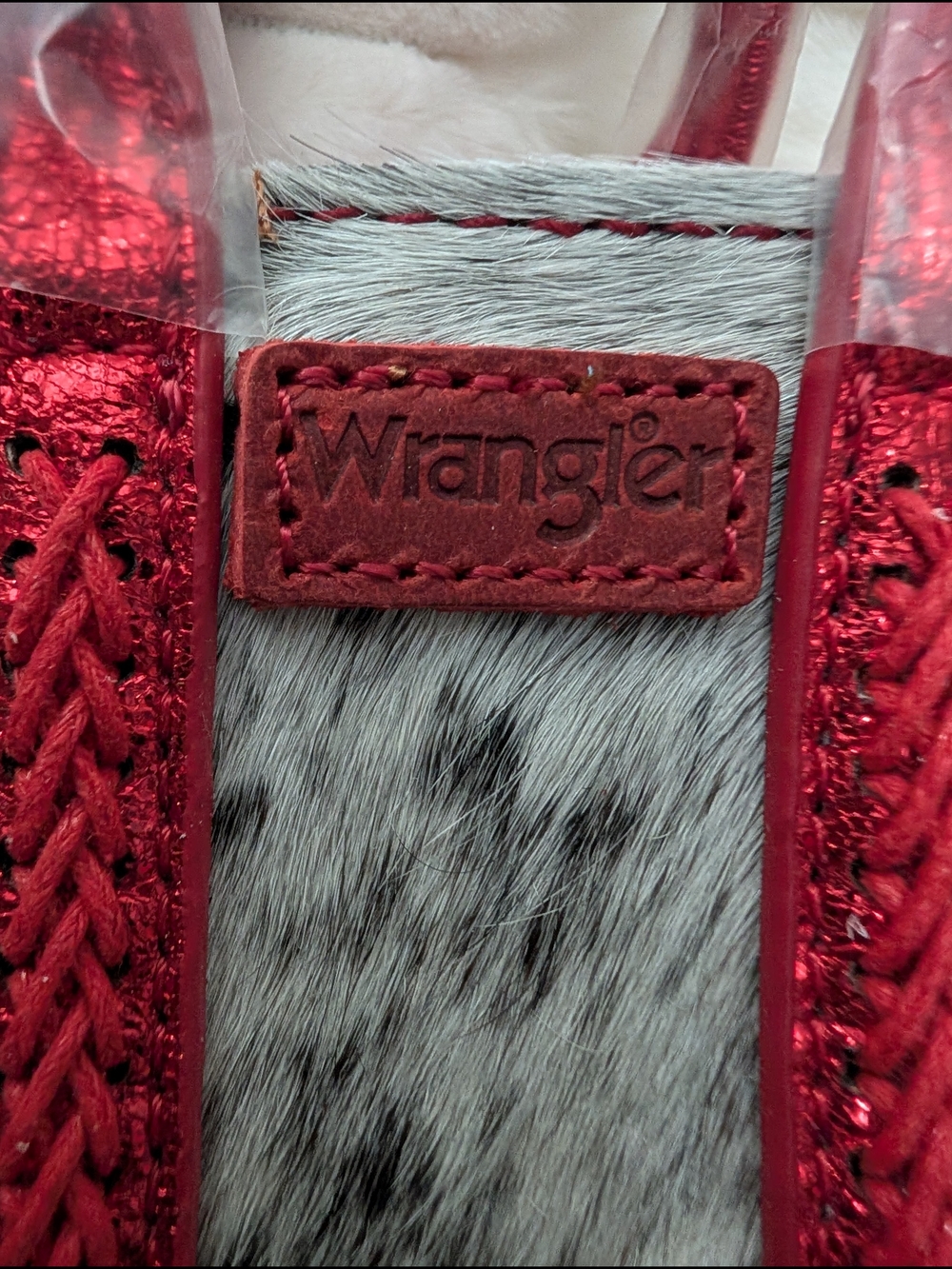 Wrangler Red Metallic & Gray Haircalf Mini Tote - Picture 2 of 5